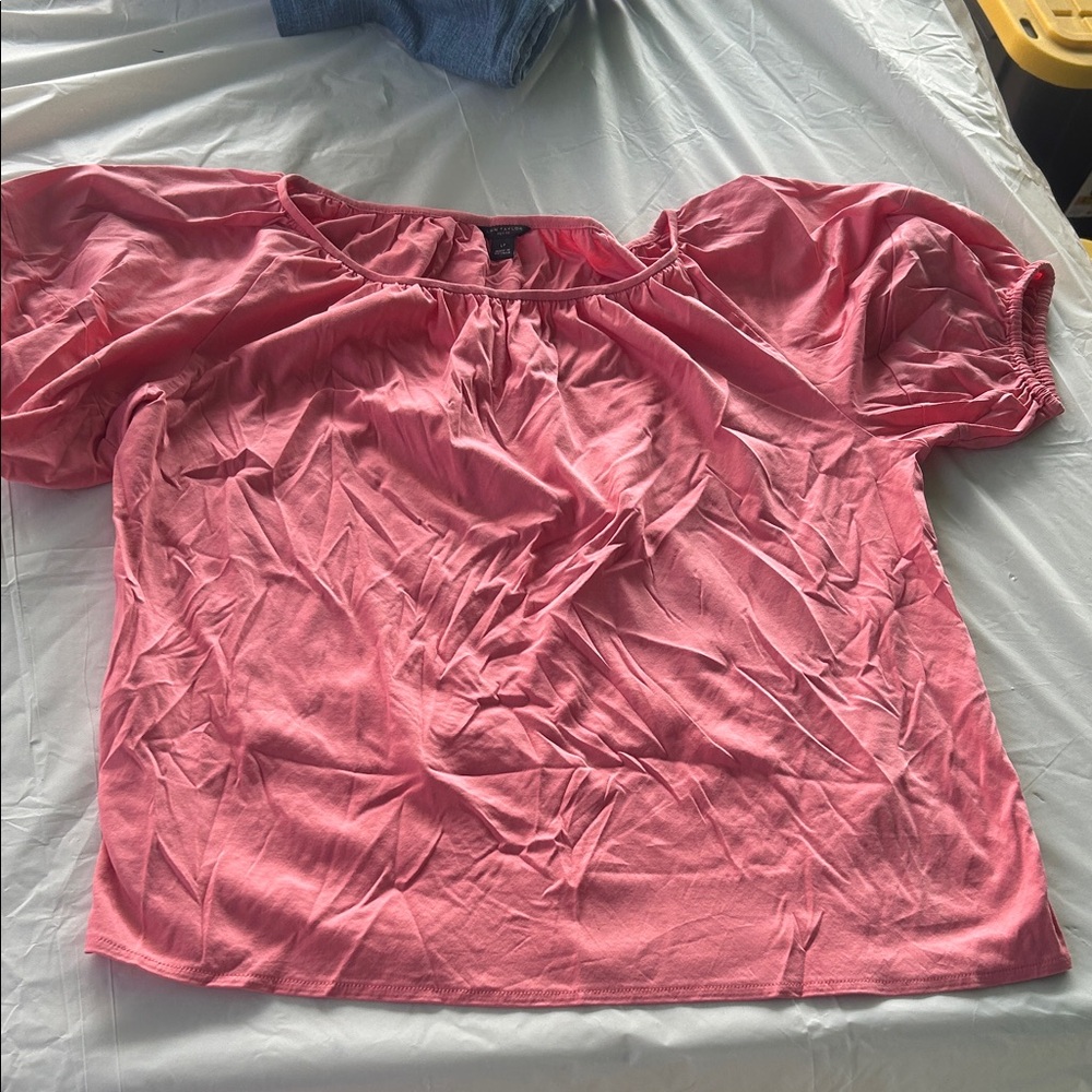 Ann Taylor Pink Puff Sleeve Blouse